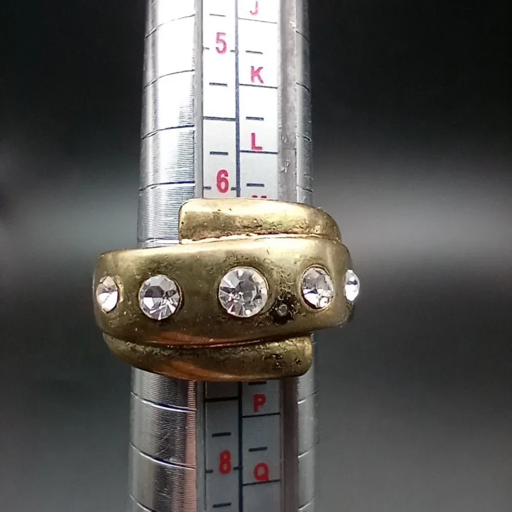 Gold tone crystal encrusted baguette ring size adjustable R224